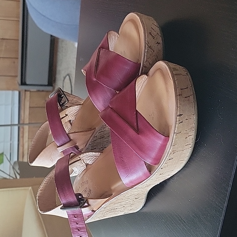 KorkEase Red & Tan Leather Platform Sandals, Size 10 Gem